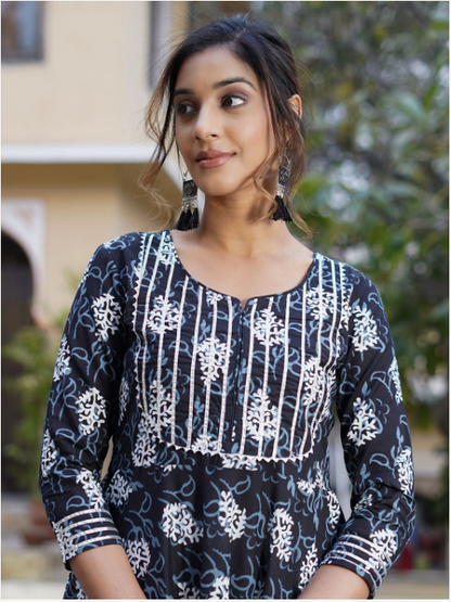 Women's Black Cotton Kurta Set