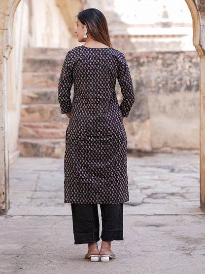 Women's Black Cotton Kurta