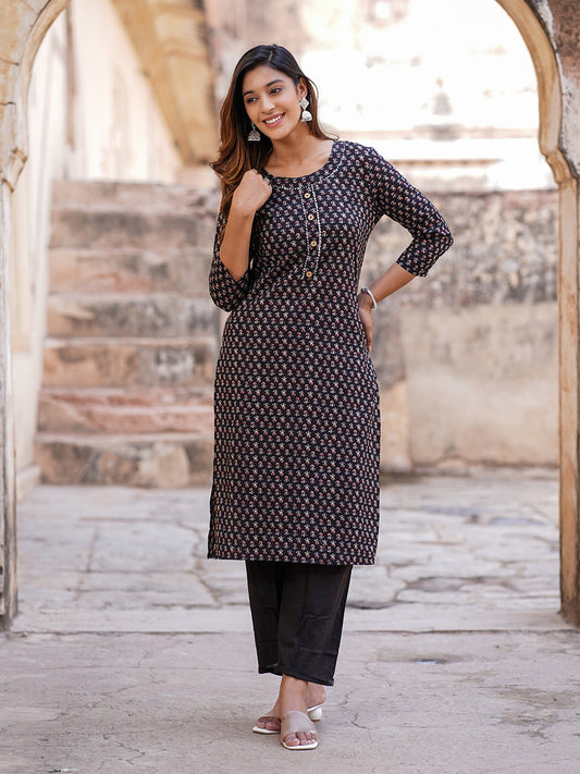 Women's Black Cotton Kurta
