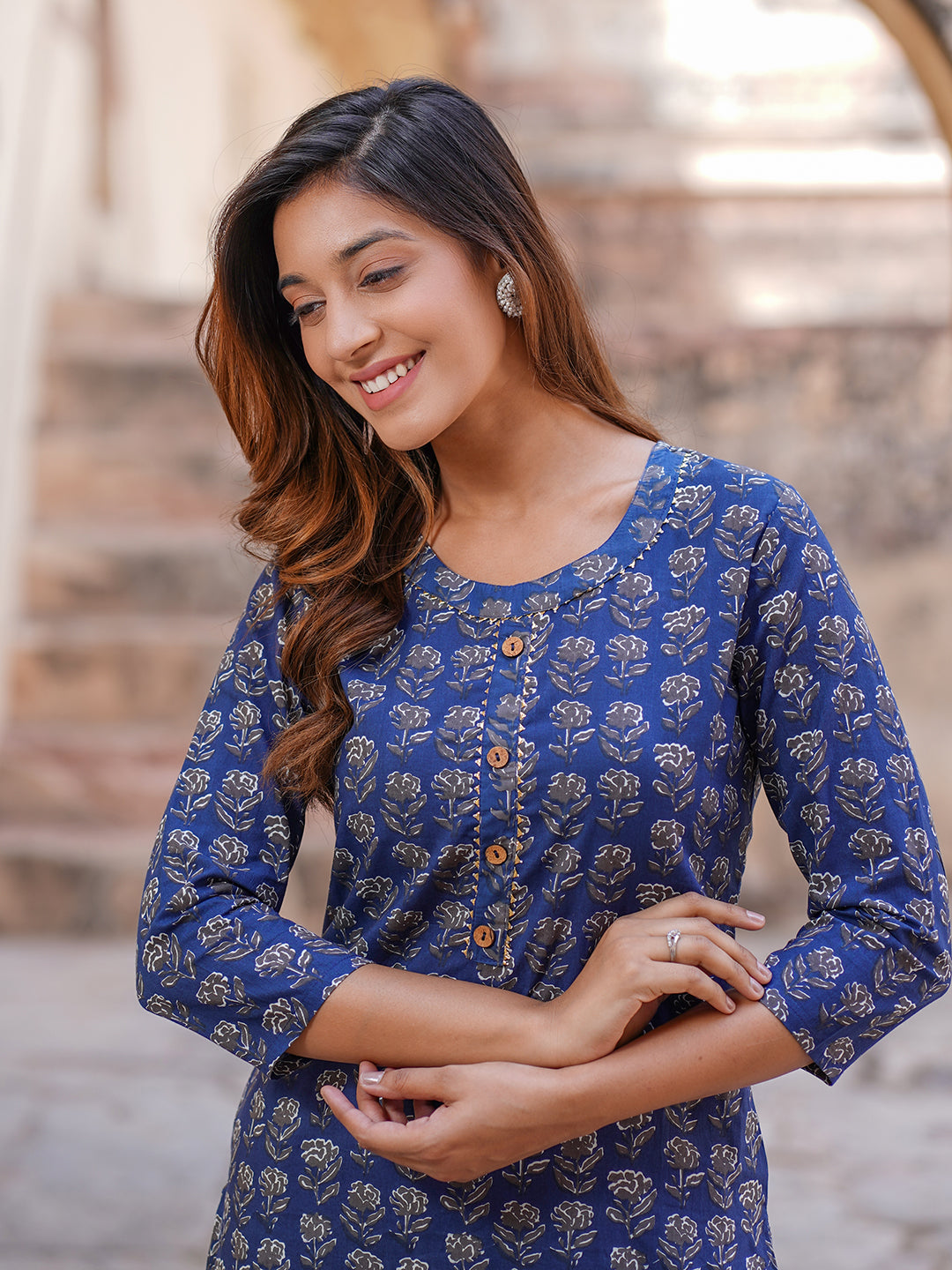 Women's Blue Cotton Kurta