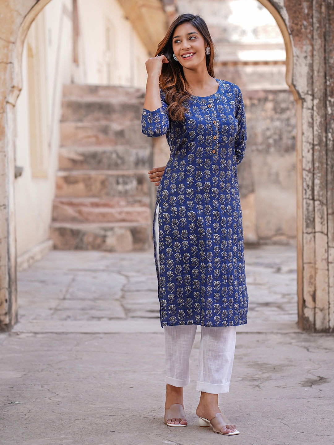 Women's Blue Cotton Kurta