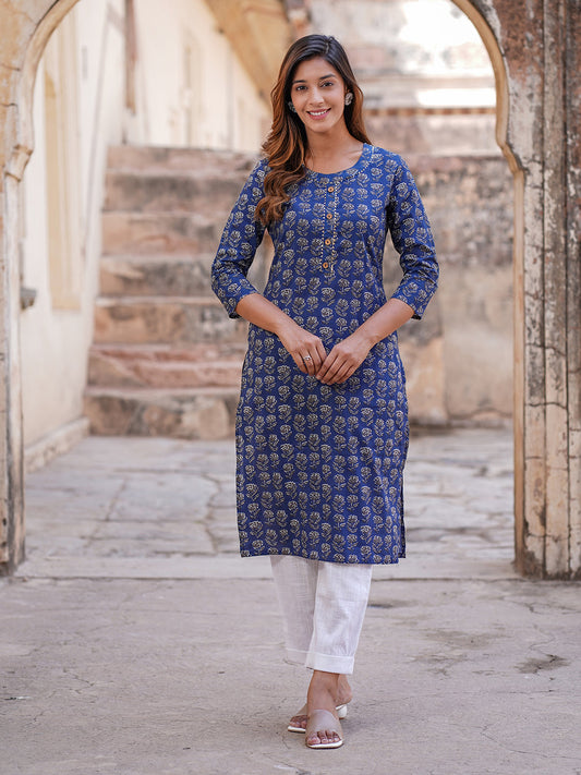 Women's Blue Cotton Kurta