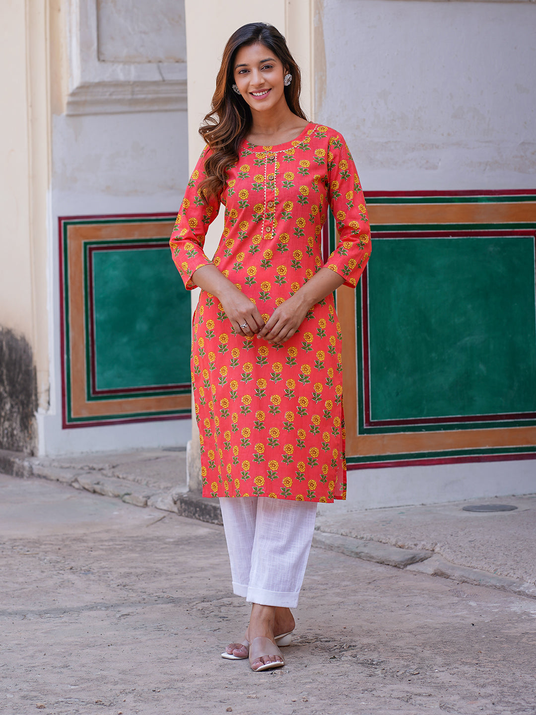 Women's Pink Cotton Kurta