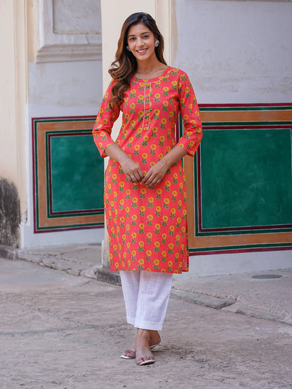 Women's Pink Cotton Kurta