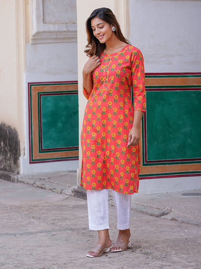 Women's Pink Cotton Kurta