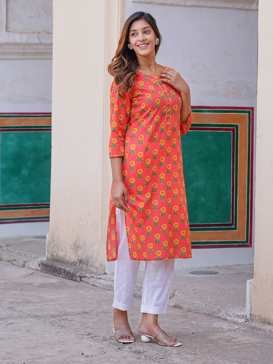 Women's Pink Cotton Kurta