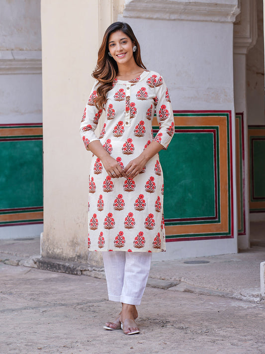 Women's White Cotton Kurta
