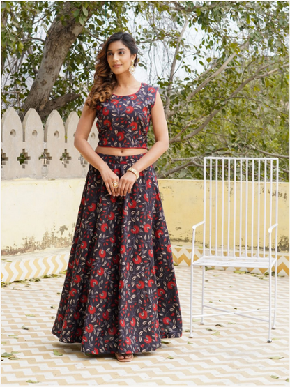 Women's Black Cotton Kurta Set