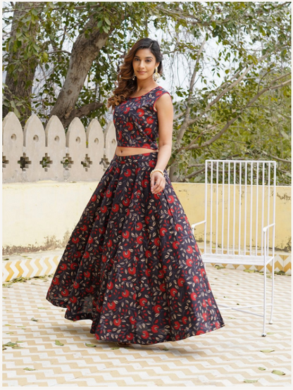 Women's Black Cotton Kurta Set