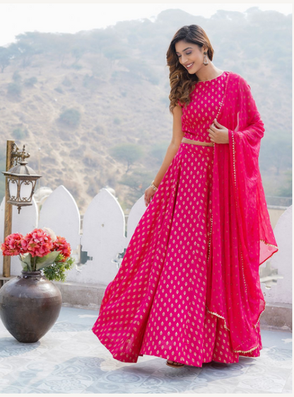 Women's Pink Viscose Rayon Lehenga Set