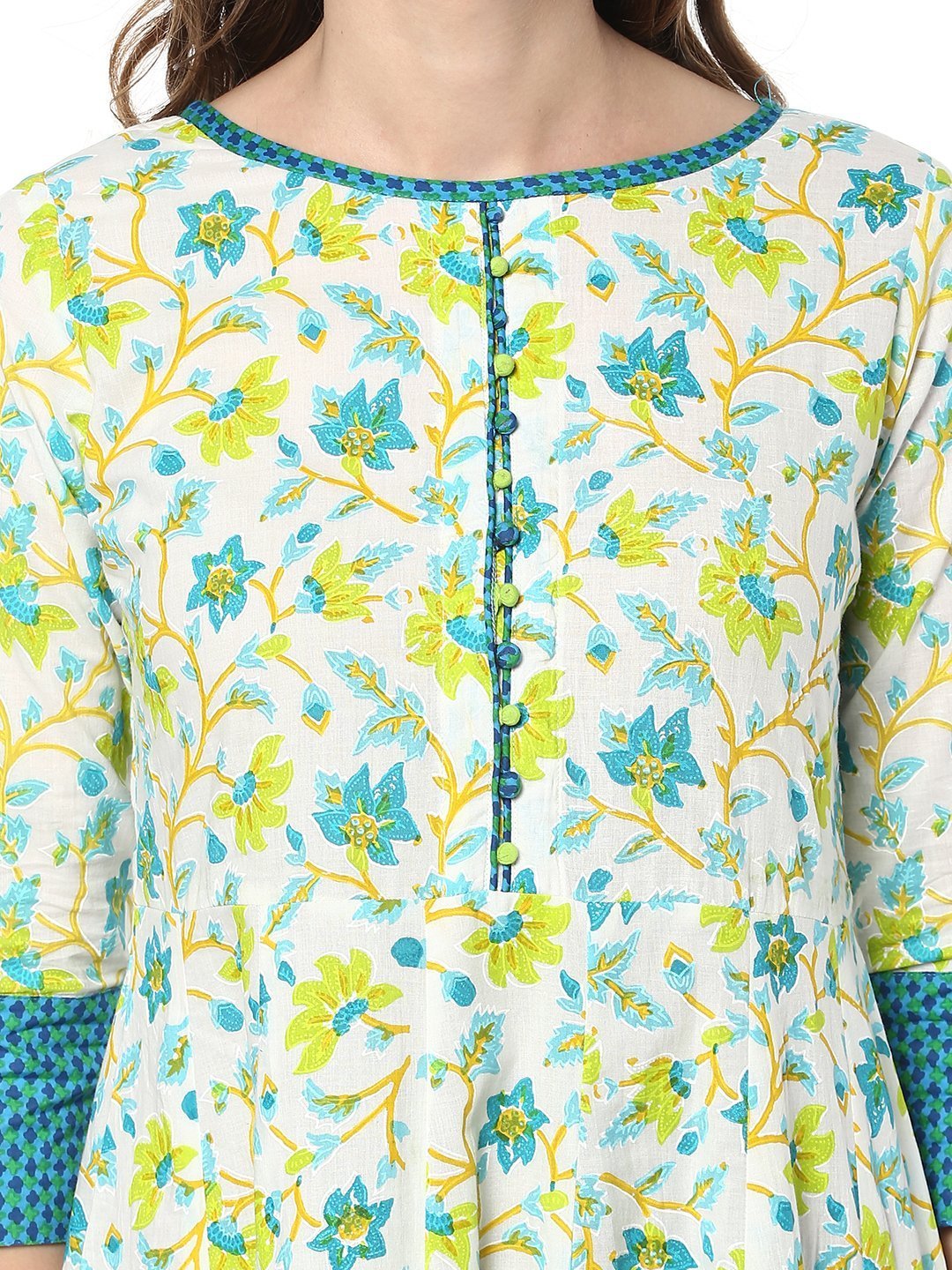 Women's Multicolor Cotton Kur