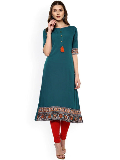 Women's Turquoise Poly Crepe Kur