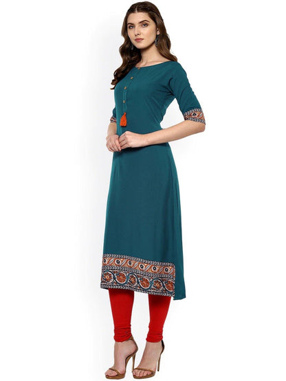Women's Turquoise Poly Crepe Kur