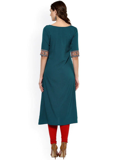 Women's Turquoise Poly Crepe Kur