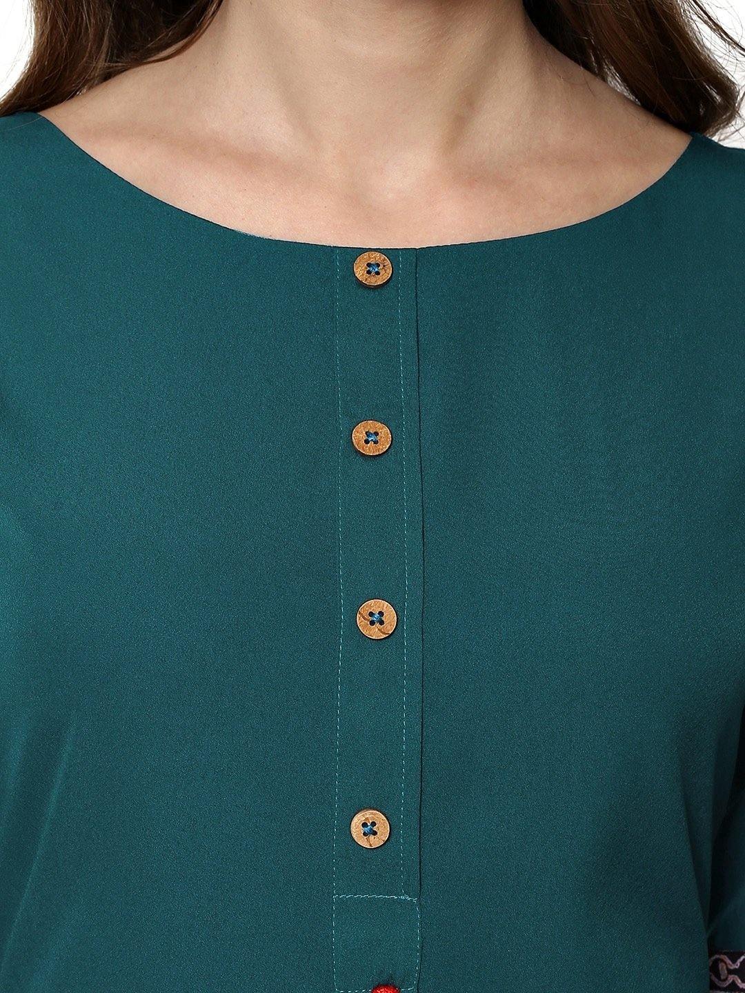 Women's Turquoise Poly Crepe Kur