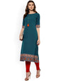 Women's Turquoise Poly Crepe Kur