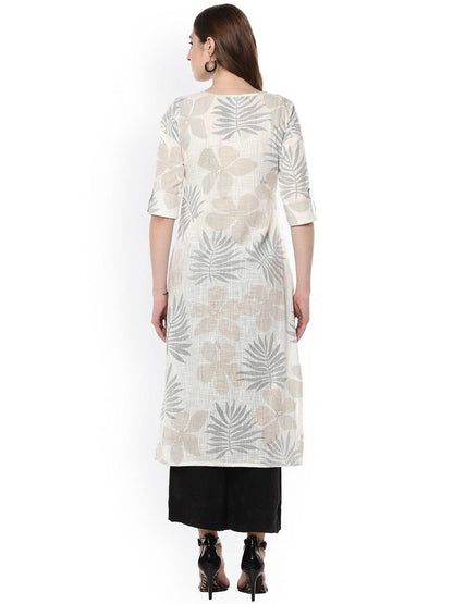 Women's Off White Cotton Kur