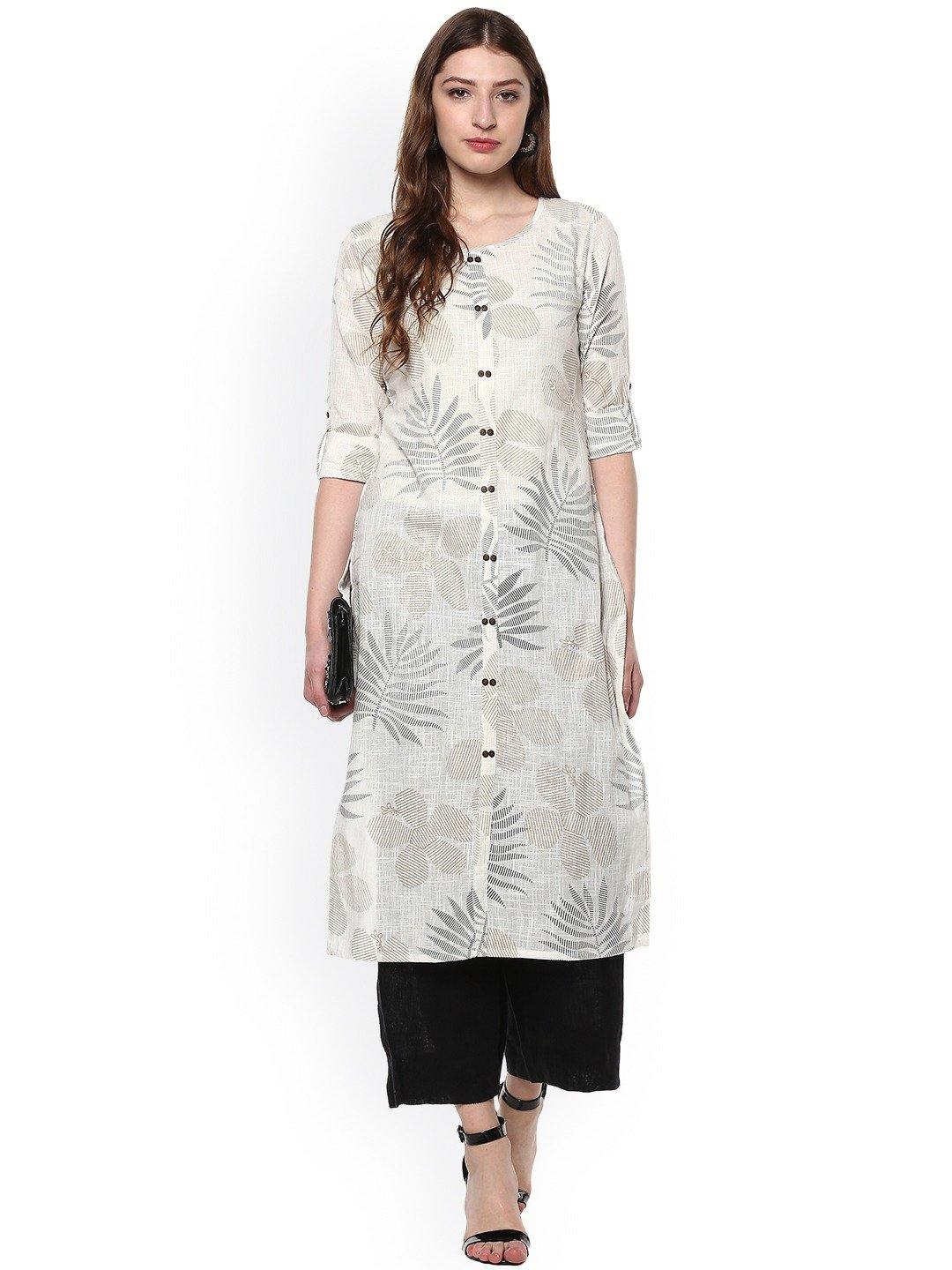 Women's Off White Cotton Kur