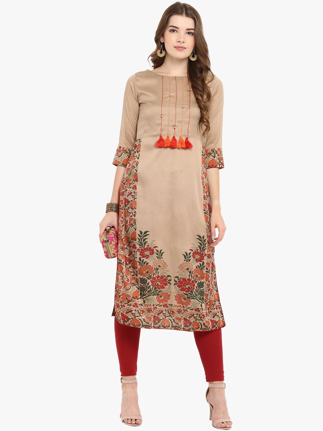 Women's Light Brown Poly Silk Kur