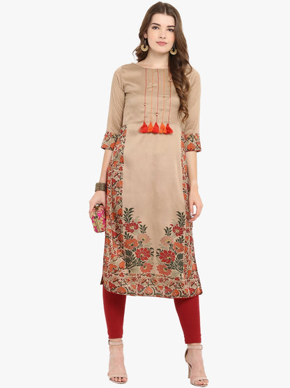 Women's Light Brown Poly Silk Kur