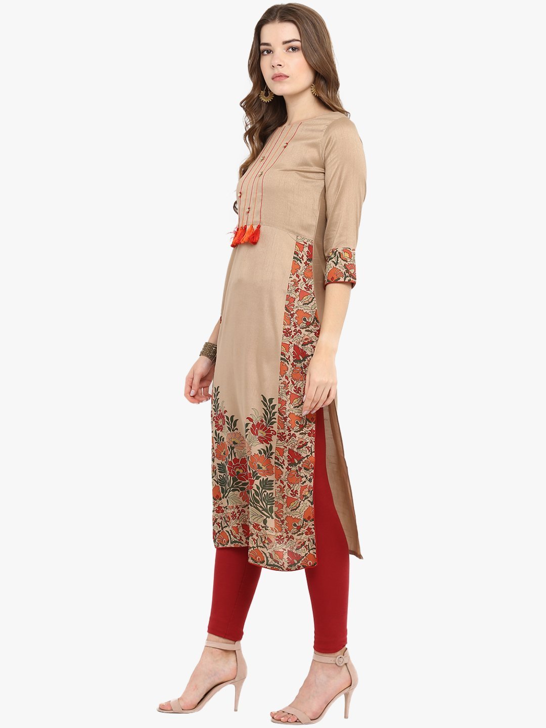 Women's Light Brown Poly Silk Kur