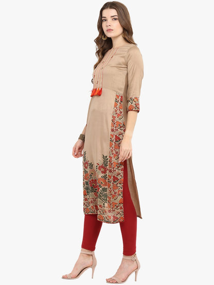 Women's Light Brown Poly Silk Kur