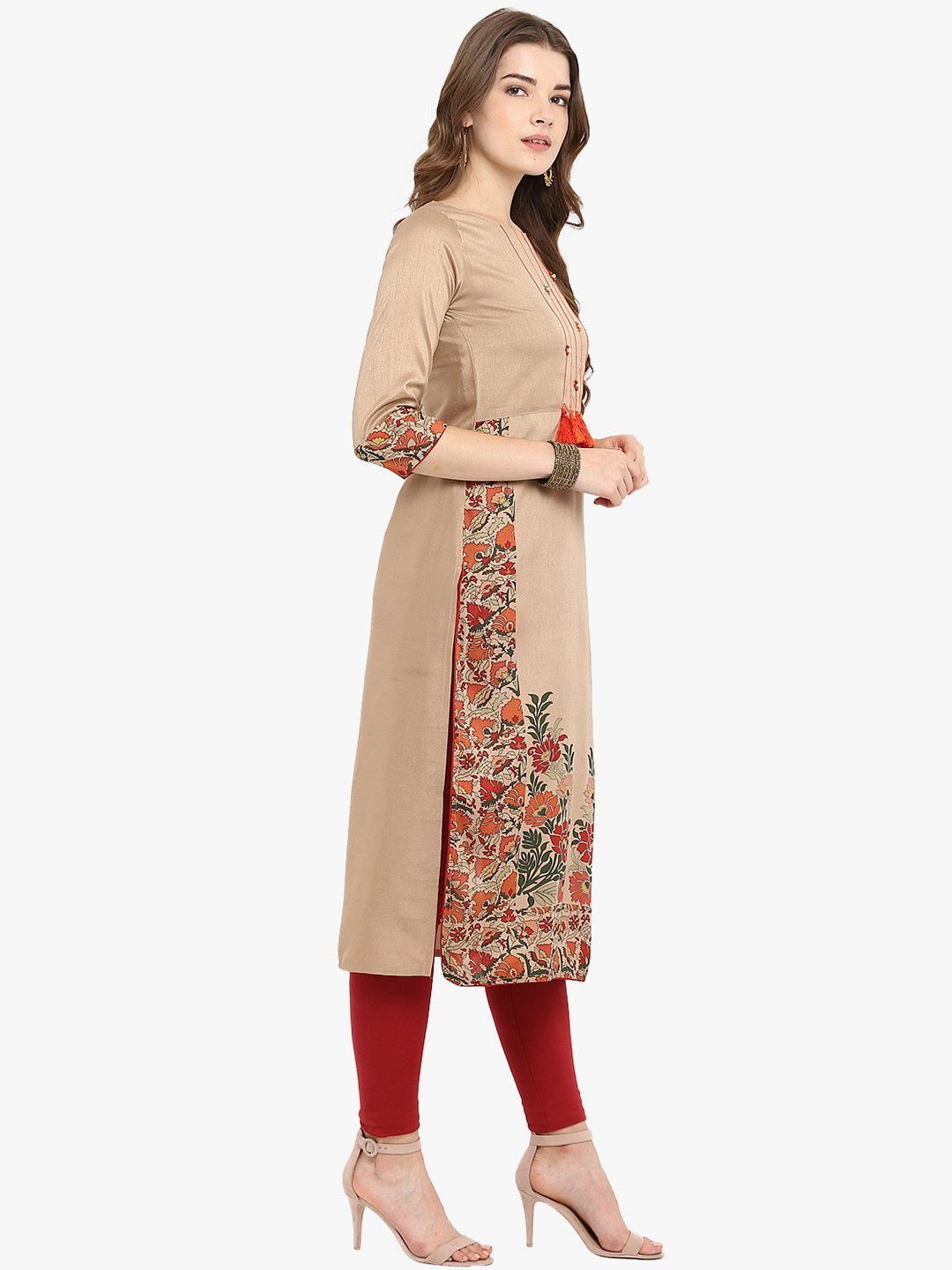 Women's Light Brown Poly Silk Kur