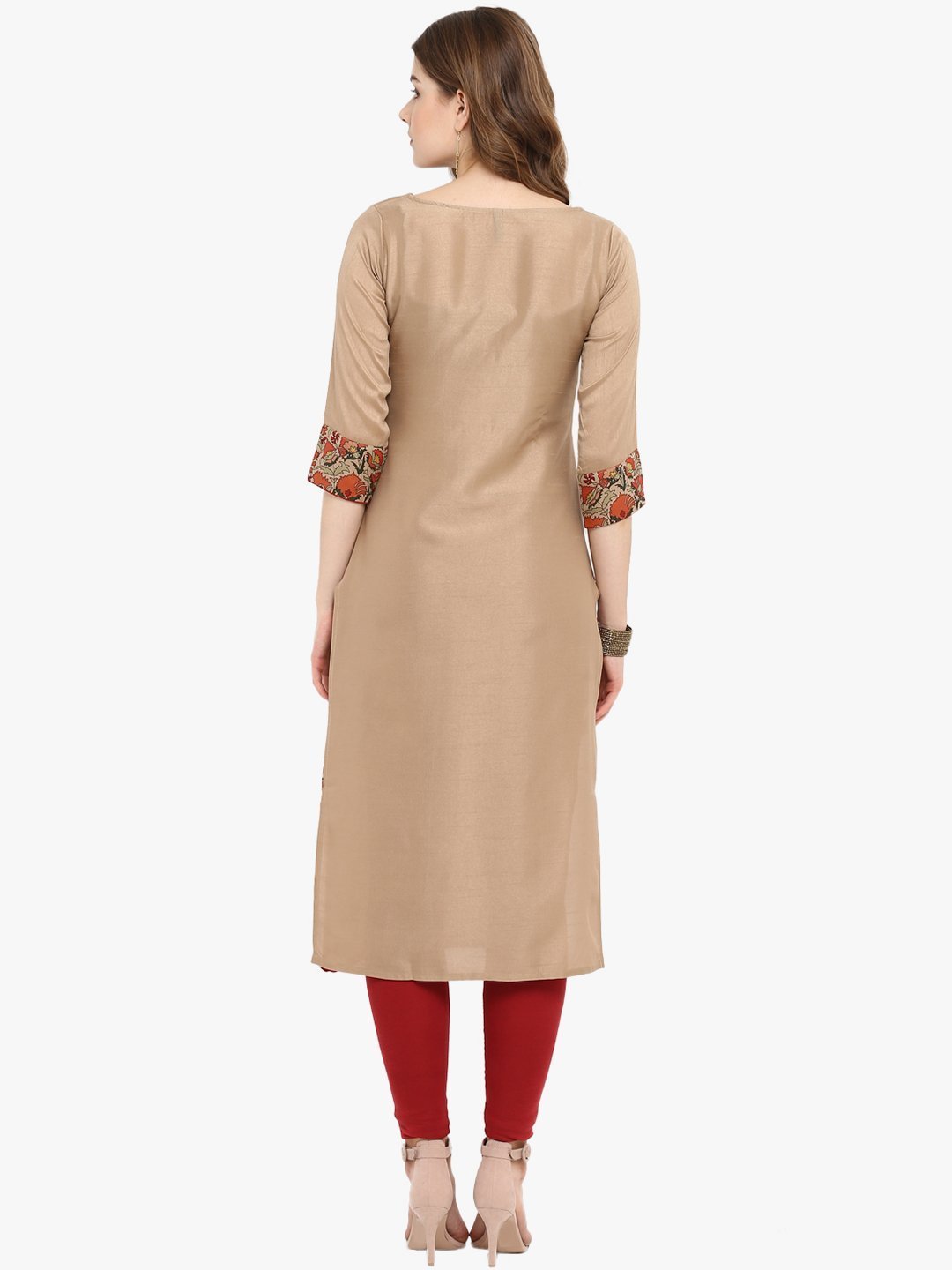 Women's Light Brown Poly Silk Kur