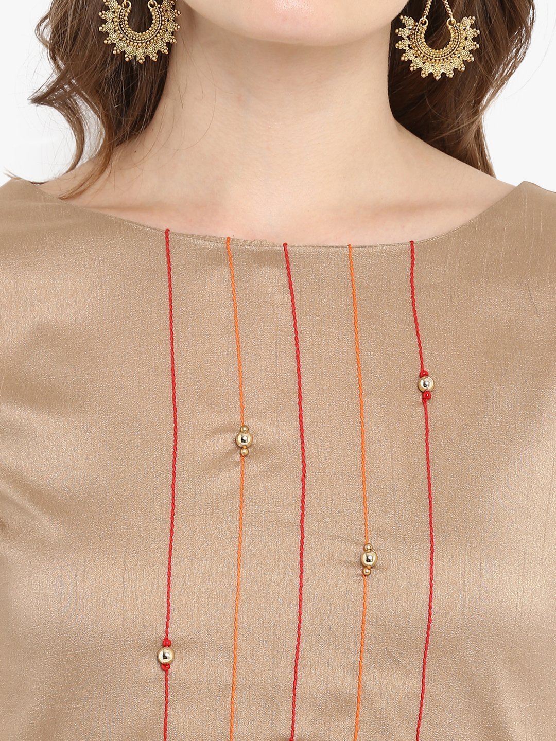 Women's Light Brown Poly Silk Kur
