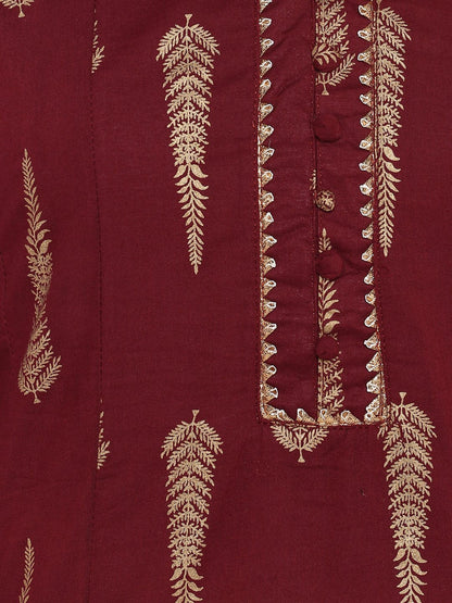 Women's Maroon Cotton Kur