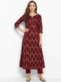 Women's Maroon Cotton Kur