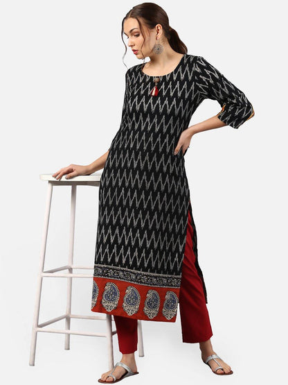 Women's Black Cotton Kur