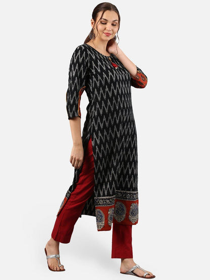 Women's Black Cotton Kur