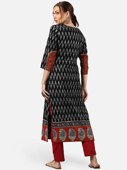 Women's Black Cotton Kur