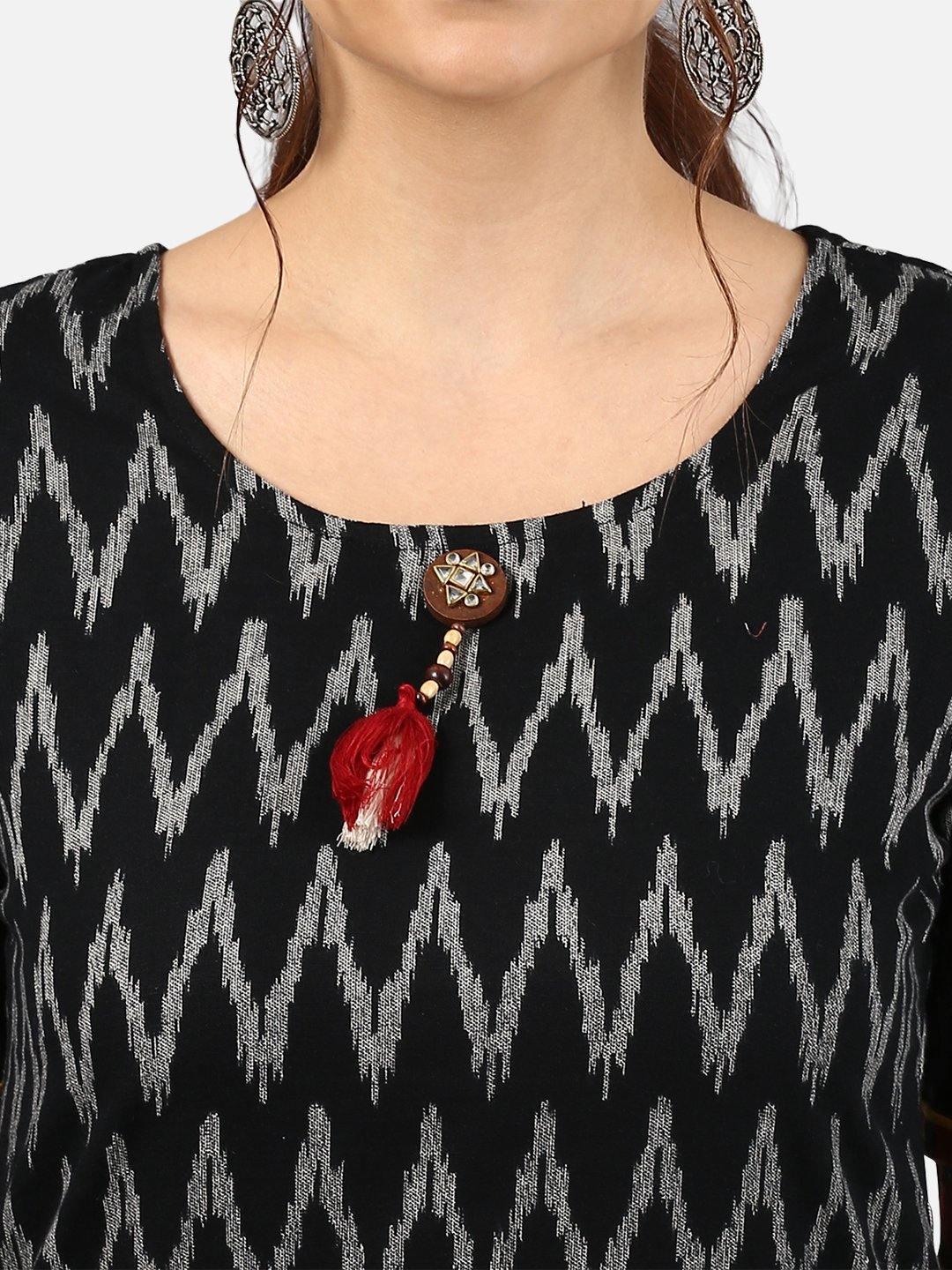 Women's Black Cotton Kur