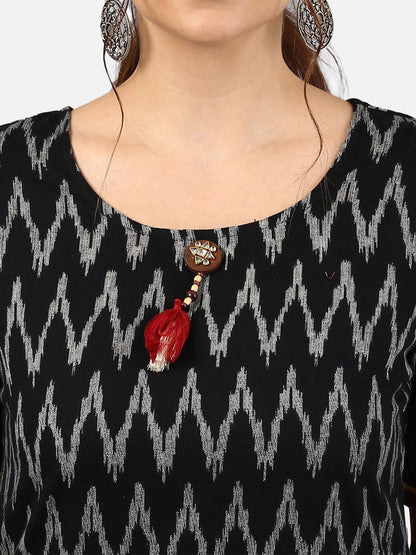 Women's Black Cotton Kur