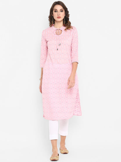 Women's Pink Cotton Kurta
