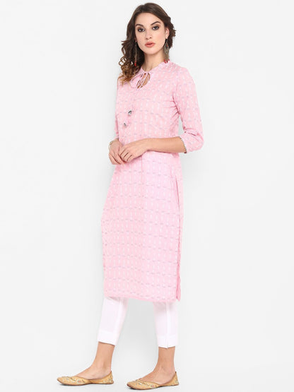 Women's Pink Cotton Kurta