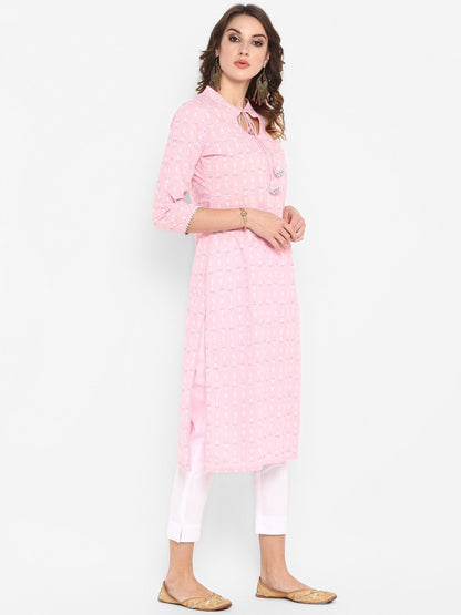 Women's Pink Cotton Kurta