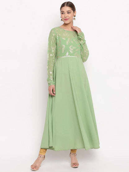 Women's Light Green Poly Crepe Kurta by J
