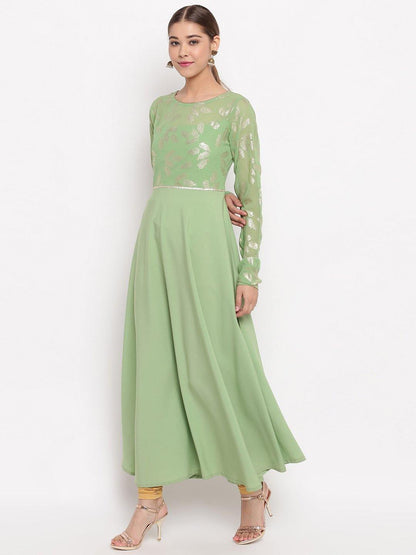 Women's Light Green Poly Crepe Kurta by J