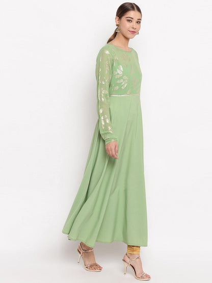 Women's Light Green Poly Crepe Kurta by J