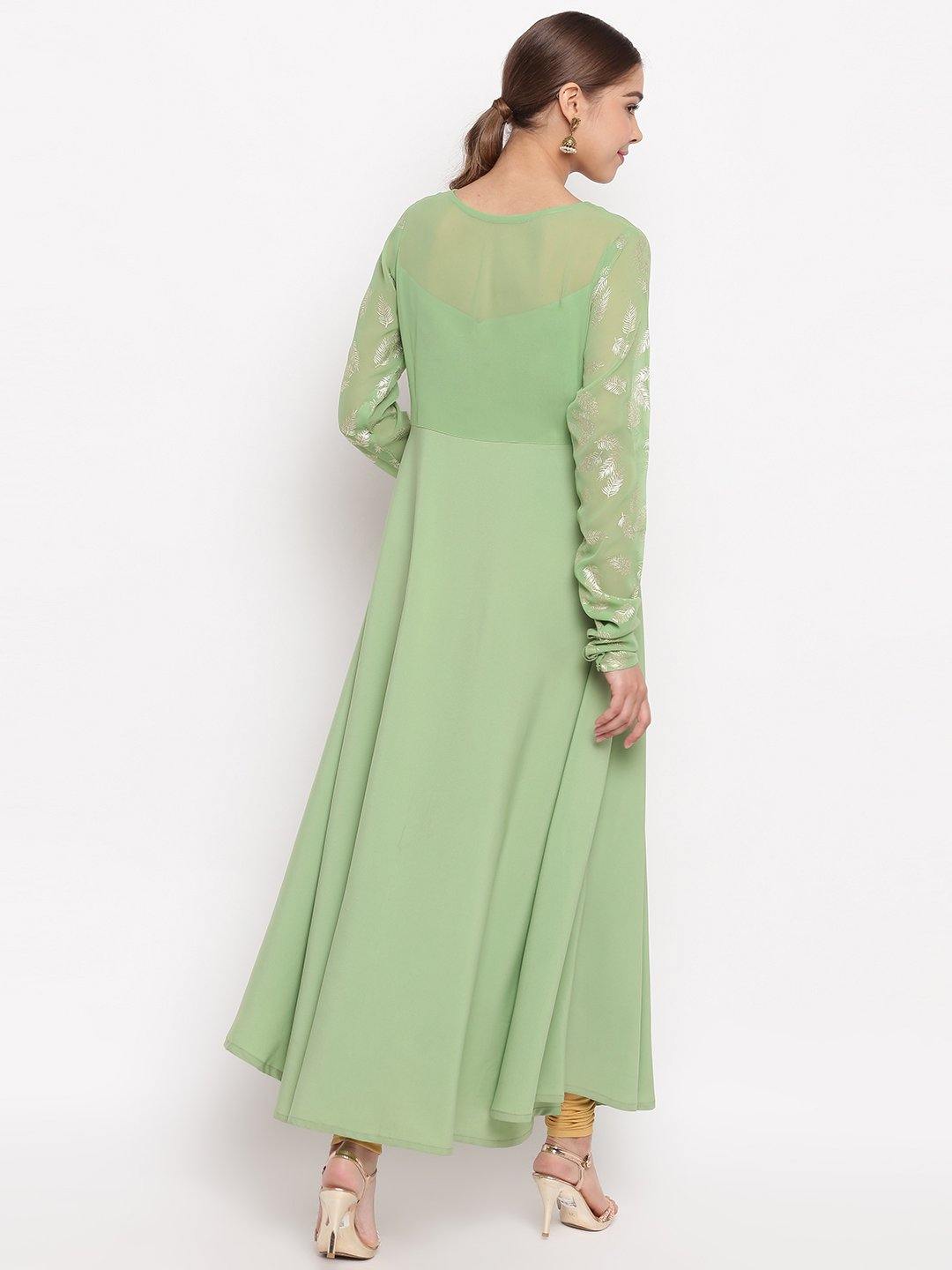Women's Light Green Poly Crepe Kurta by J