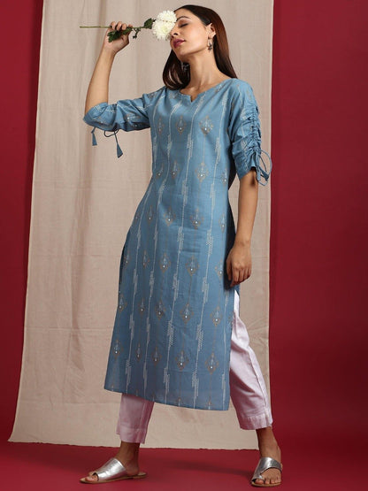 Women's Blue Cotton Kurta (1pc set)