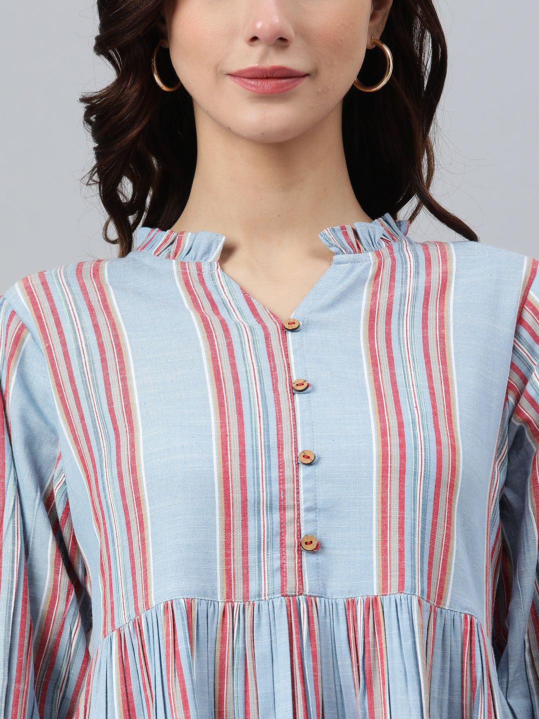 Women's Striped Sky Blue Cotton Blend Dress