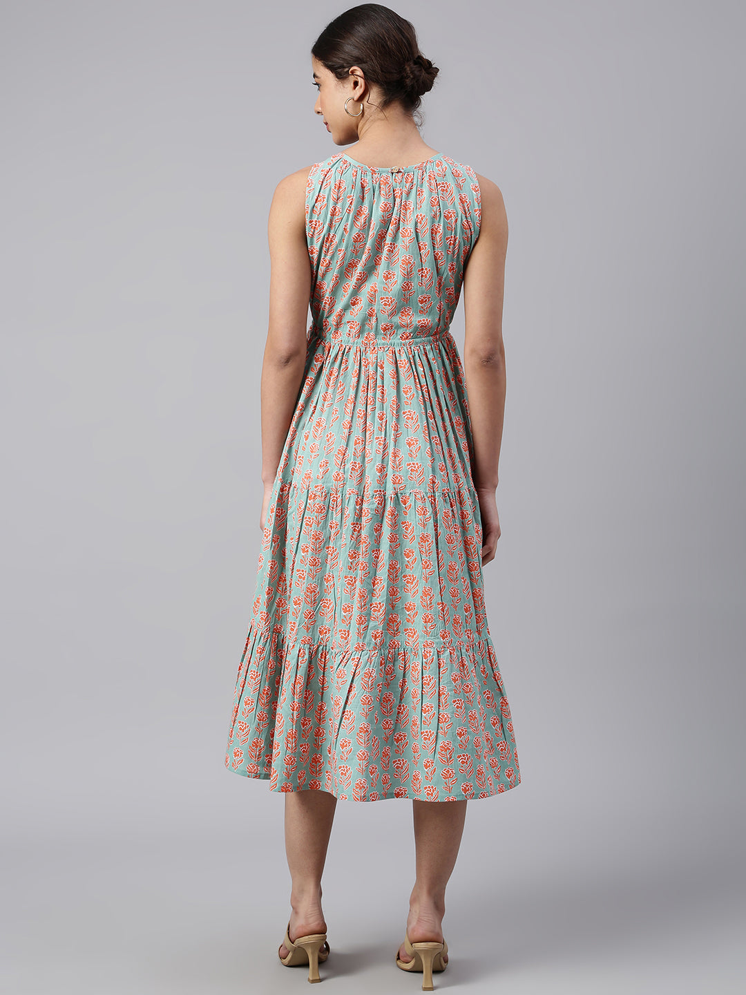 Women's Floral Printed Mint Green Cotton Dress