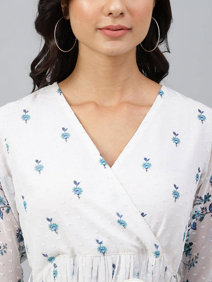 Women's Digital Printed White Georgette Dress