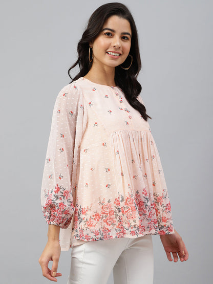 Women's Floral Print Peach Georgette Tops