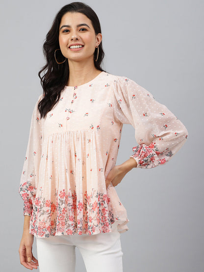 Women's Floral Print Peach Georgette Tops