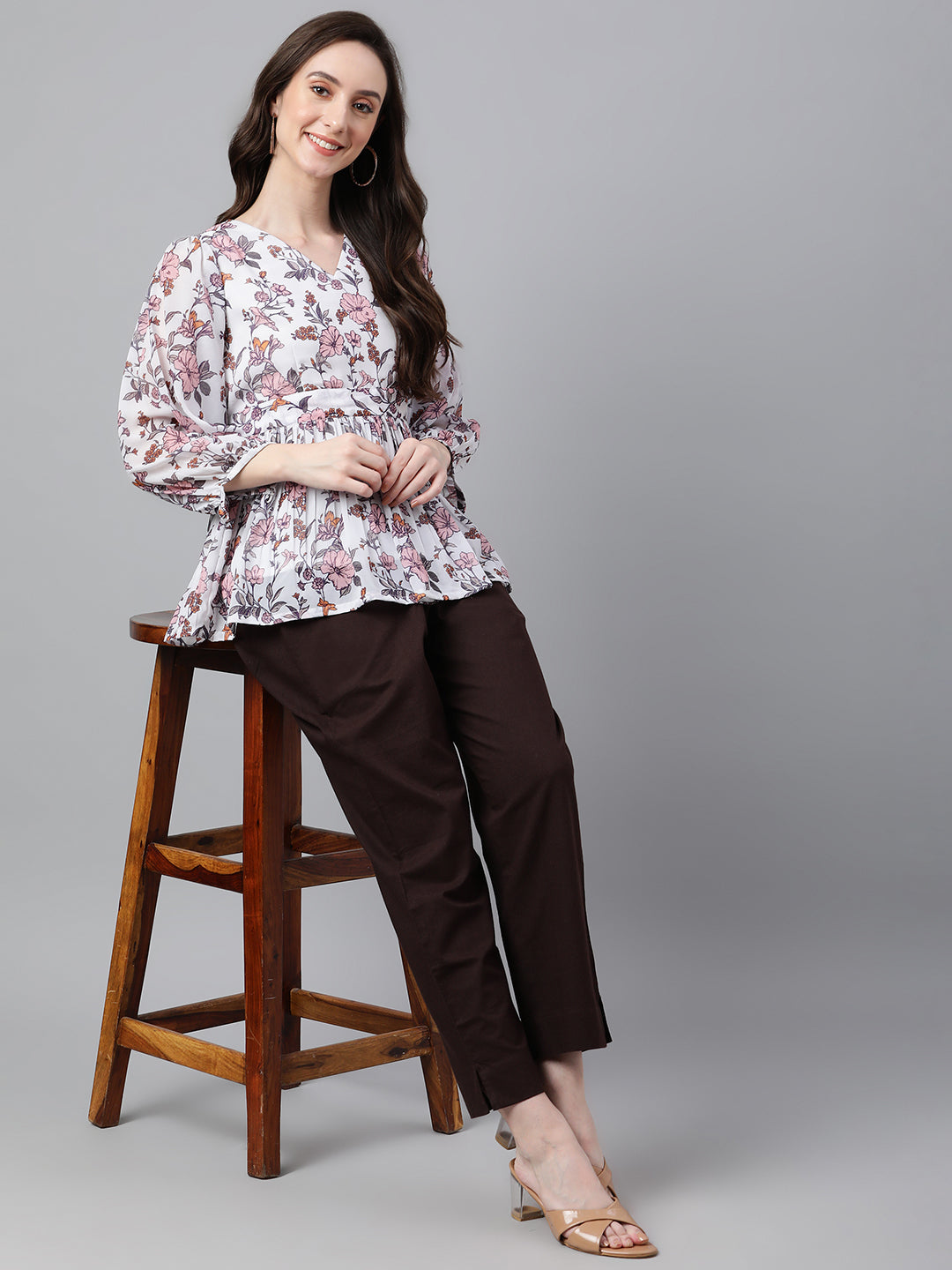 Women's Floral Print White Georgette Tops
